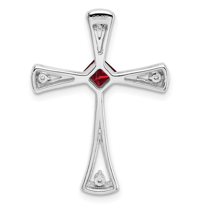 14k White Gold Garnet and Real Diamond Cross Chain Slide