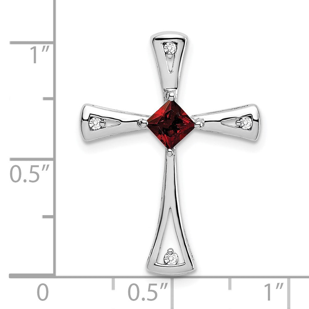 14k White Gold Garnet and Real Diamond Cross Chain Slide