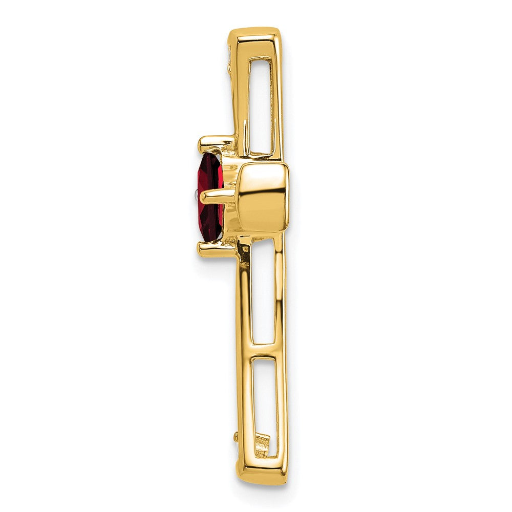 14K Yellow Gold Garnet and Real Diamond Cross Chain Slide