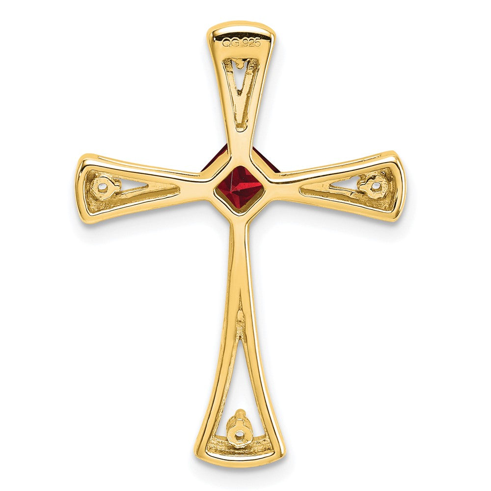 14K Yellow Gold Garnet and Real Diamond Cross Chain Slide