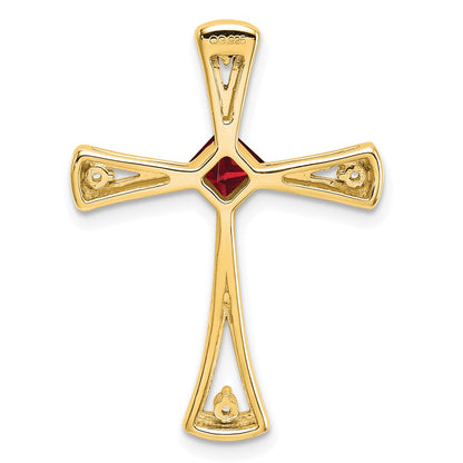 14K Yellow Gold Garnet and Real Diamond Cross Chain Slide