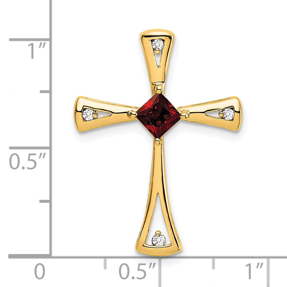 14K Yellow Gold Garnet and Real Diamond Cross Chain Slide