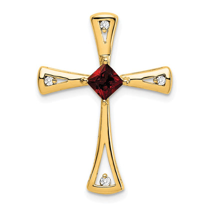 14K Yellow Gold Garnet and Real Diamond Cross Chain Slide