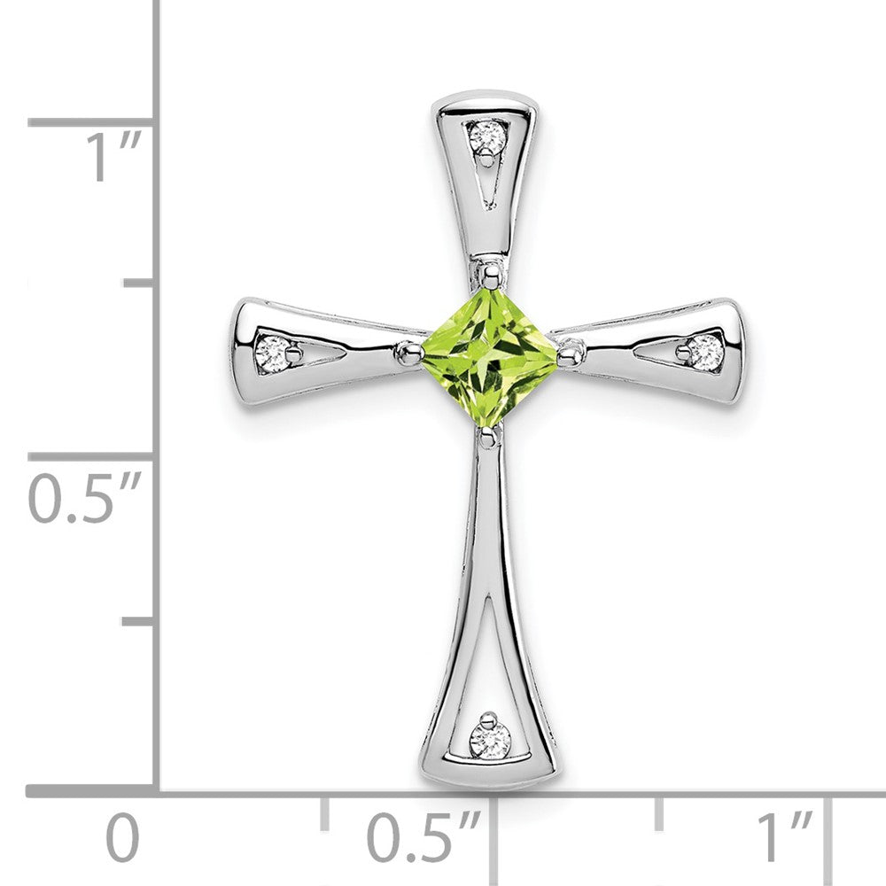 14K White Gold Peridot and Real Diamond Cross Pendant