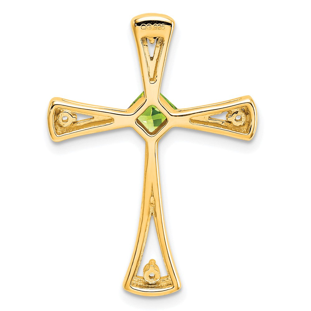 10K Yellow Gold Peridot and Real Diamond Cross Pendant