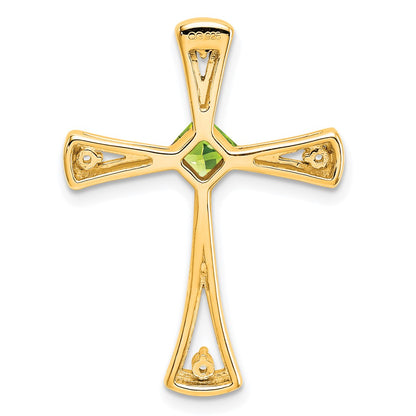 10K Yellow Gold Peridot and Real Diamond Cross Pendant