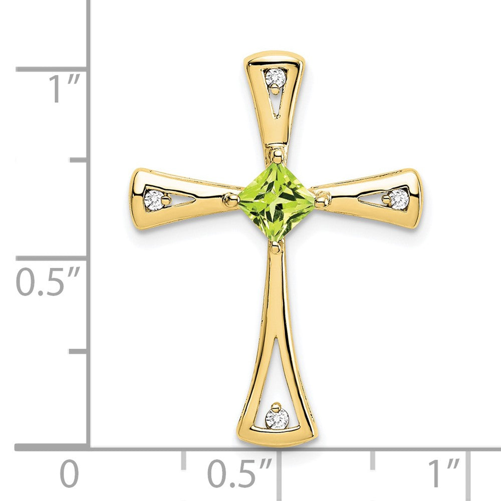 10K Yellow Gold Peridot and Real Diamond Cross Pendant