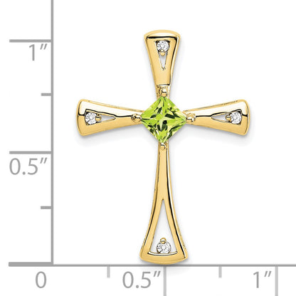 10K Yellow Gold Peridot and Real Diamond Cross Pendant