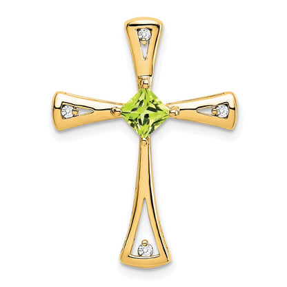 10K Yellow Gold Peridot and Real Diamond Cross Pendant