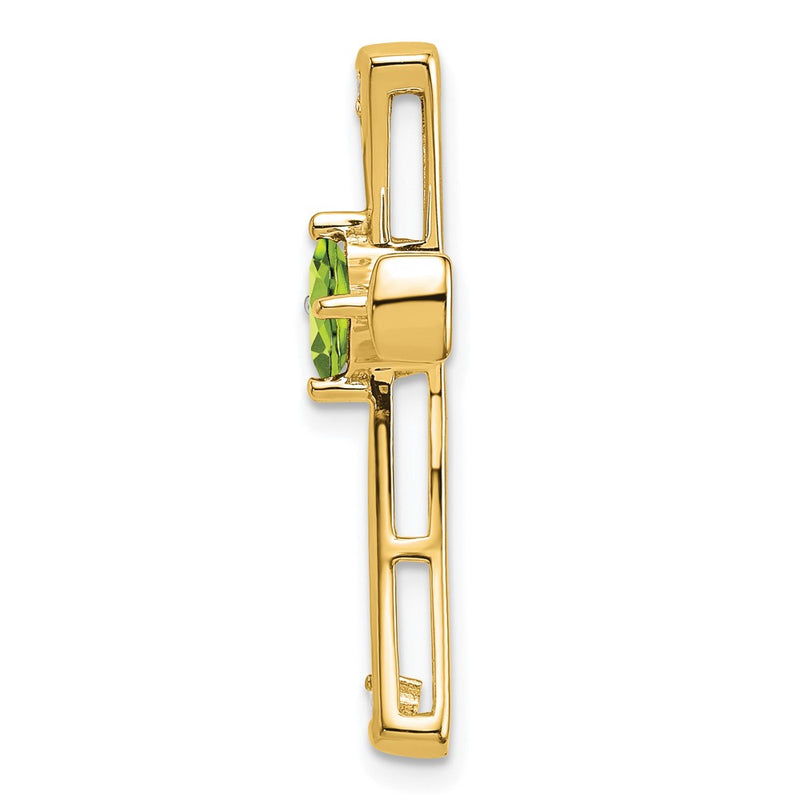 14K Yellow Gold Peridot and Real Diamond Cross Chain Slide