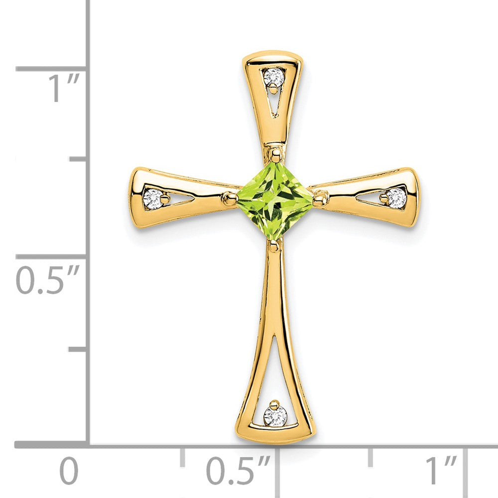14K Yellow Gold Peridot and Real Diamond Cross Chain Slide