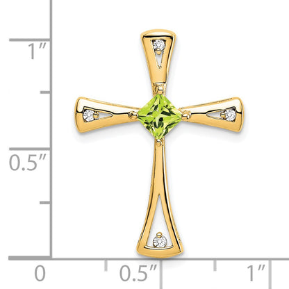 14K Yellow Gold Peridot and Real Diamond Cross Chain Slide