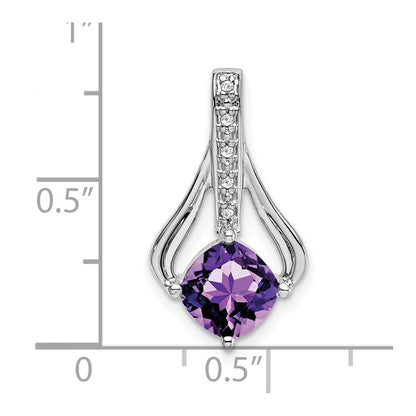 14k White Gold Amethyst and Real Diamond Pendant