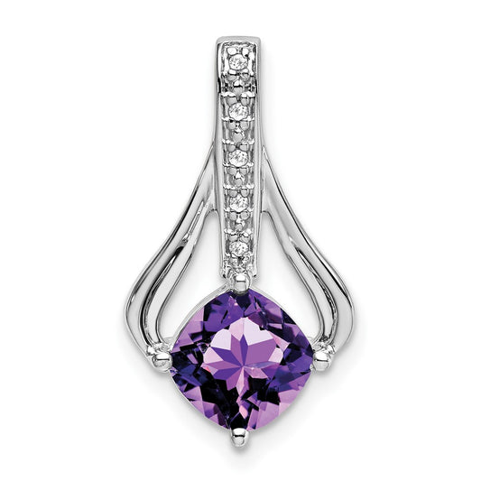 14k White Gold Amethyst and Real Diamond Pendant