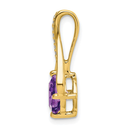 14K Yellow Gold Amethyst and Real Diamond Pendant