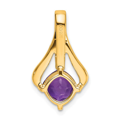 14K Yellow Gold Amethyst and Real Diamond Pendant