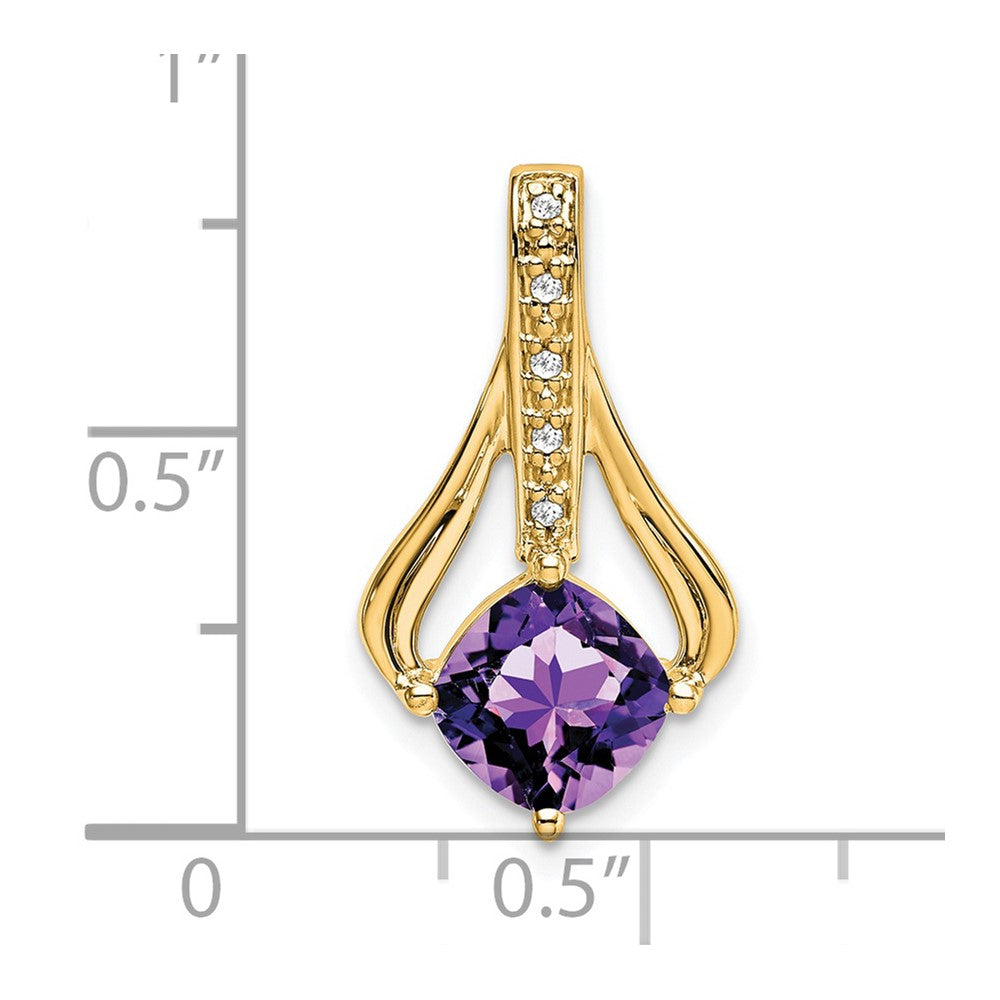 14K Yellow Gold Amethyst and Real Diamond Pendant