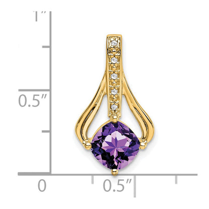 14K Yellow Gold Amethyst and Real Diamond Pendant