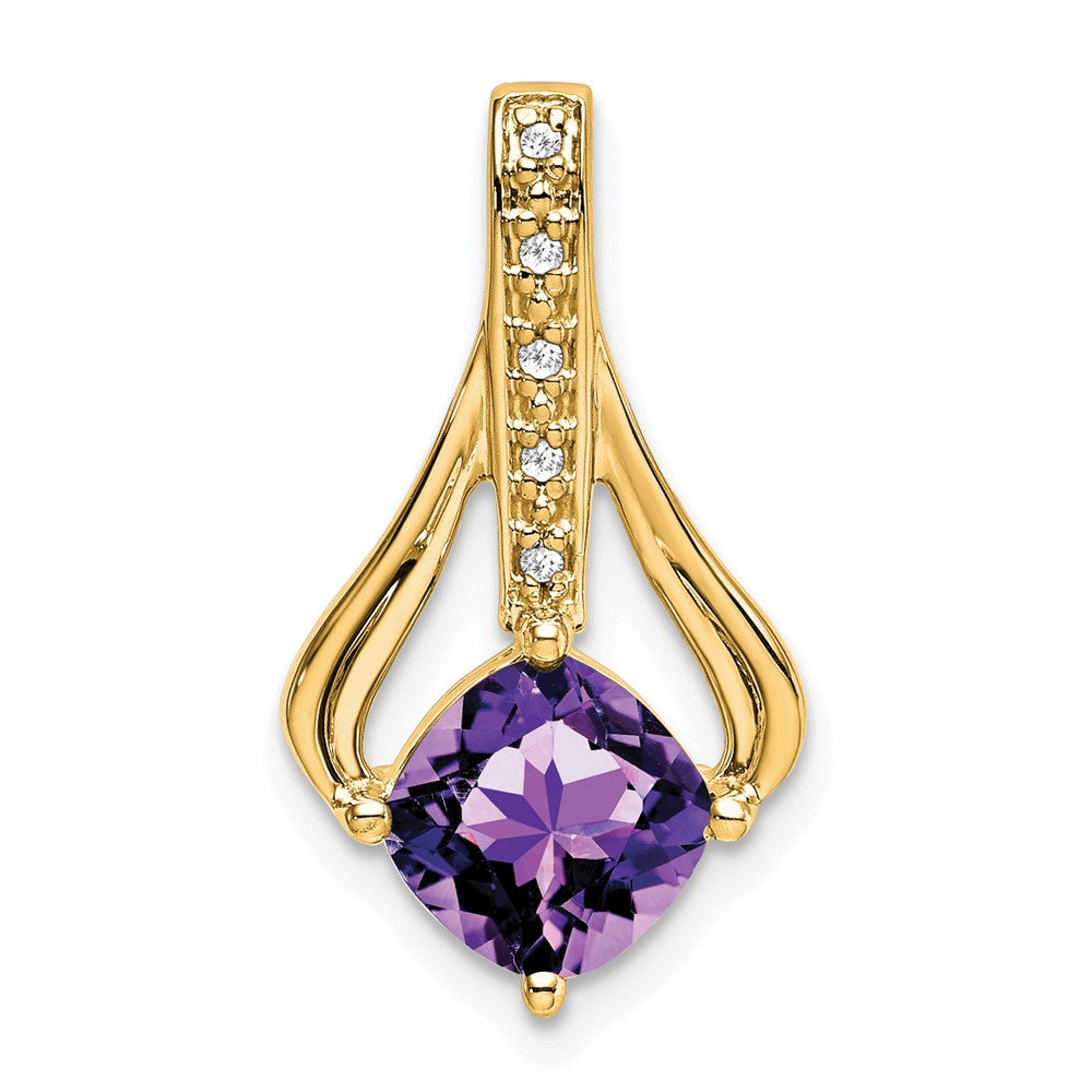 14K Yellow Gold Amethyst and Real Diamond Pendant