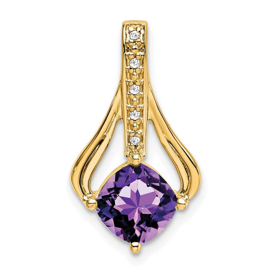 14K Yellow Gold Amethyst and Real Diamond Pendant