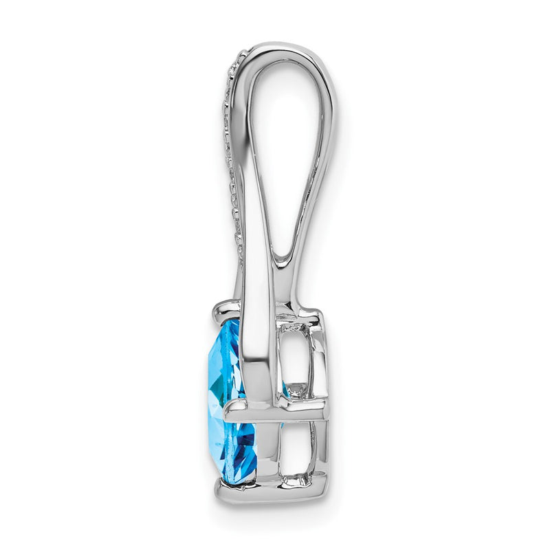14k White Gold Blue Topaz and Real Diamond Pendant