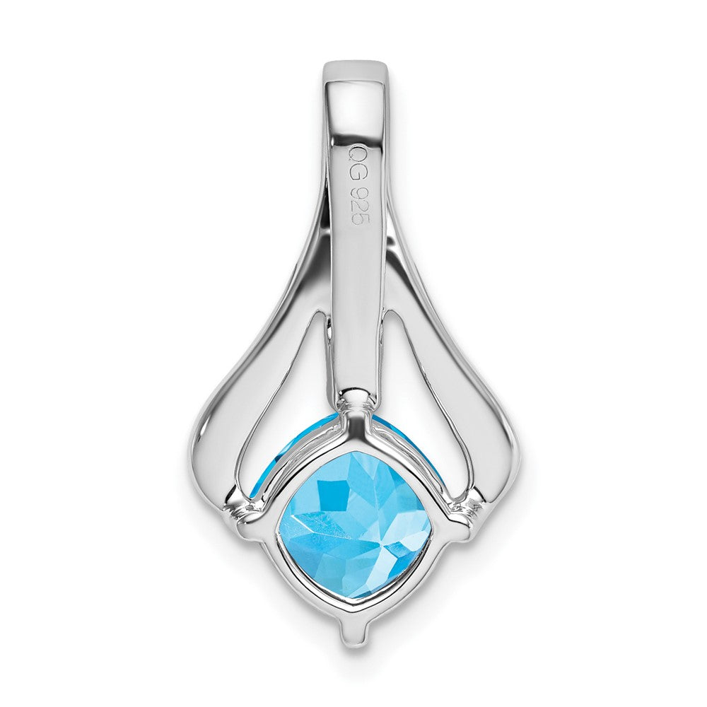 14k White Gold Blue Topaz and Real Diamond Pendant