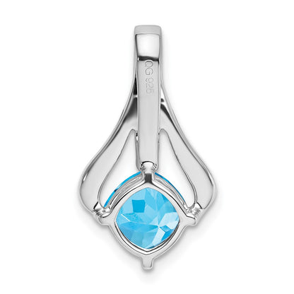 14k White Gold Blue Topaz and Real Diamond Pendant