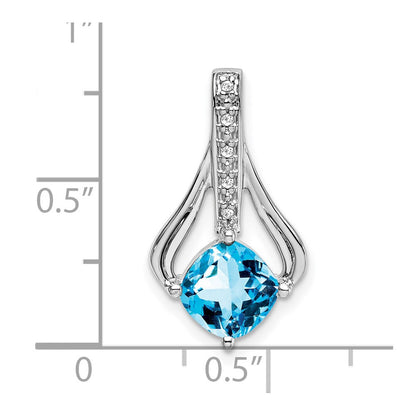 14k White Gold Blue Topaz and Real Diamond Pendant