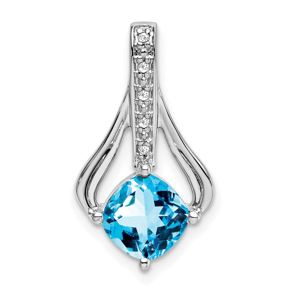 14k White Gold Blue Topaz and Real Diamond Pendant