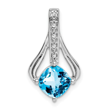 14k White Gold Blue Topaz and Real Diamond Pendant