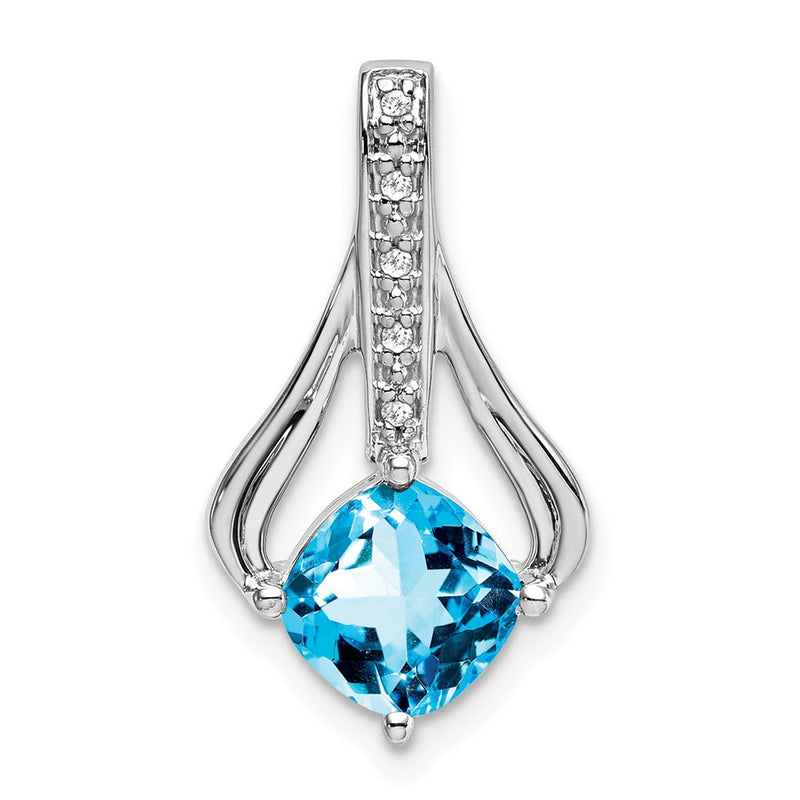 14k White Gold Blue Topaz and Real Diamond Pendant