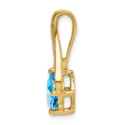 14K Yellow Gold Blue Topaz and Real Diamond Pendant