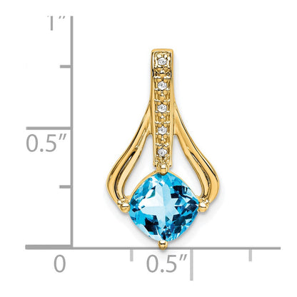 14K Yellow Gold Blue Topaz and Real Diamond Pendant