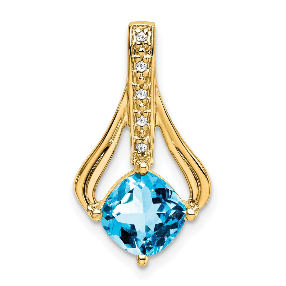 14K Yellow Gold Blue Topaz and Real Diamond Pendant