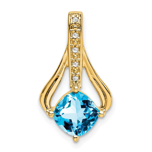 14K Yellow Gold Blue Topaz and Real Diamond Pendant