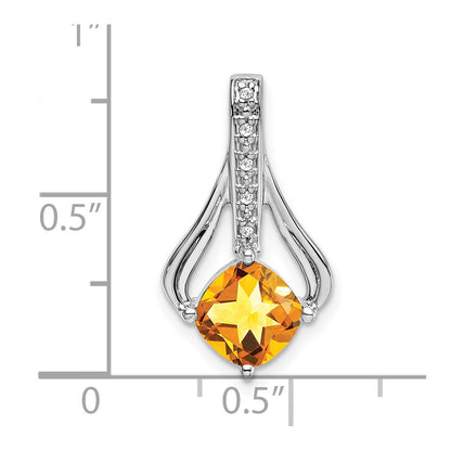 14k White Gold Citrine and Real Diamond Pendant