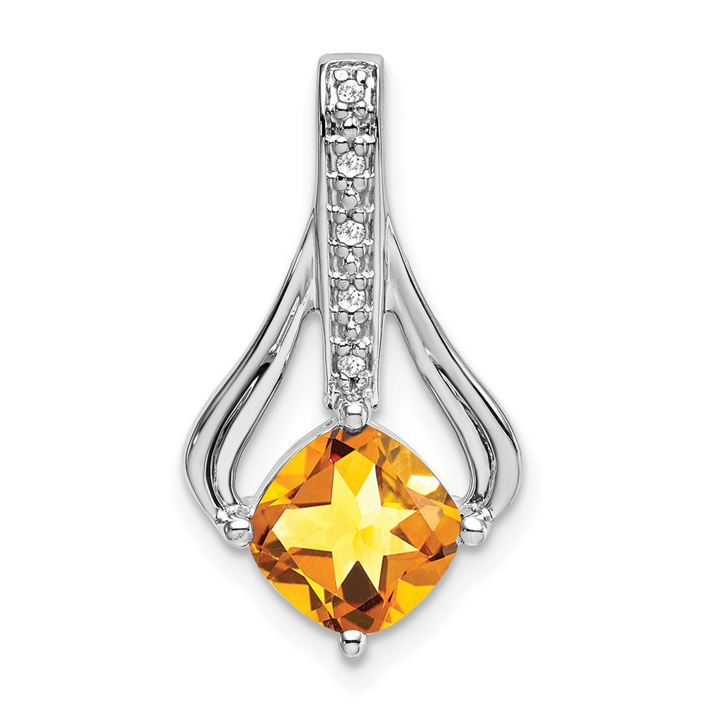 14k White Gold Citrine and Real Diamond Pendant