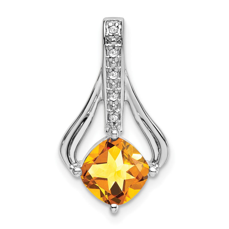 14k White Gold Citrine and Real Diamond Pendant