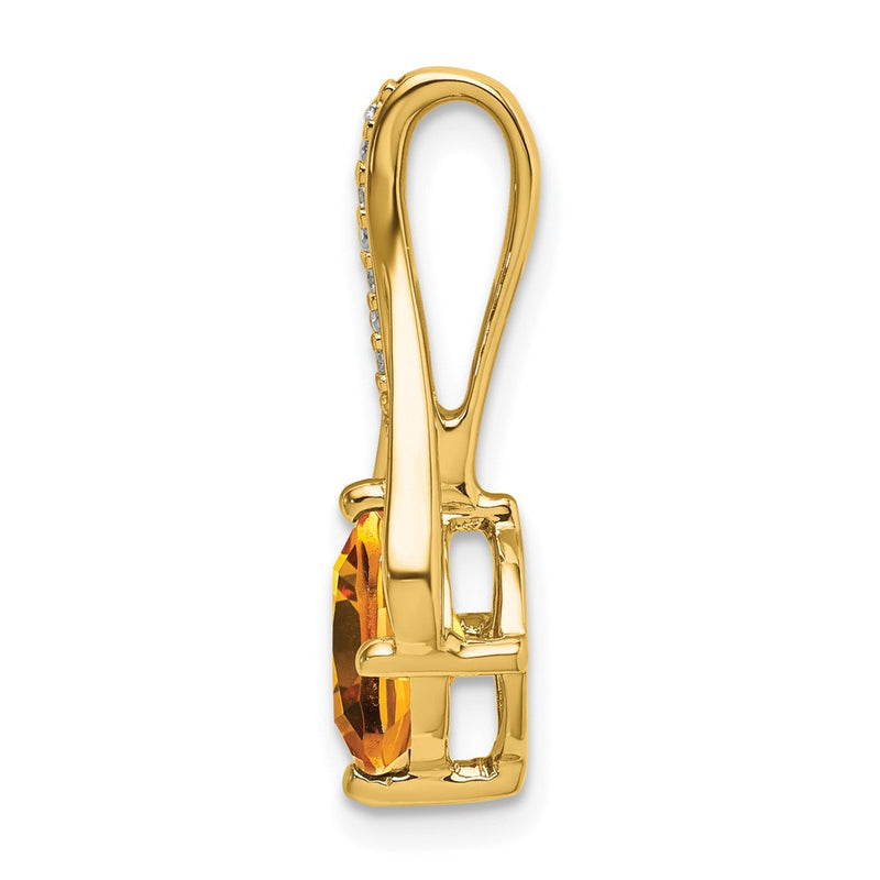 14K Yellow Gold Citrine and Real Diamond Pendant