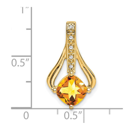 14K Yellow Gold Citrine and Real Diamond Pendant