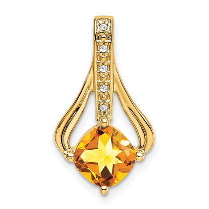 14K Yellow Gold Citrine and Real Diamond Pendant