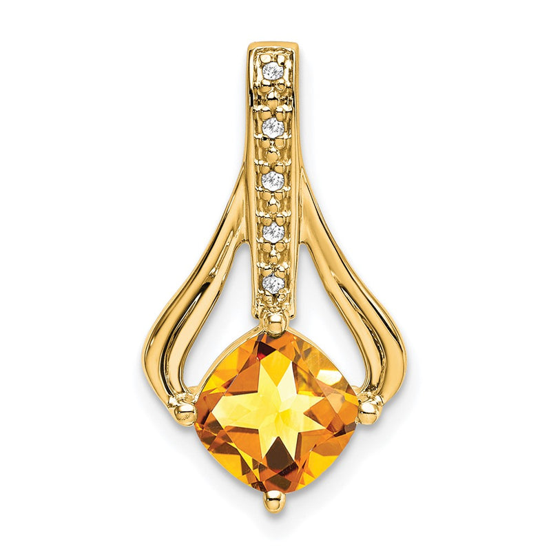 14K Yellow Gold Citrine and Real Diamond Pendant