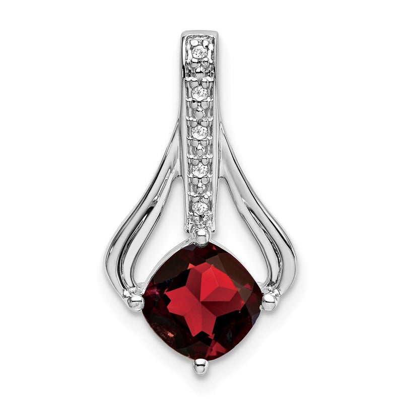 14k White Gold Garnet and Real Diamond Pendant