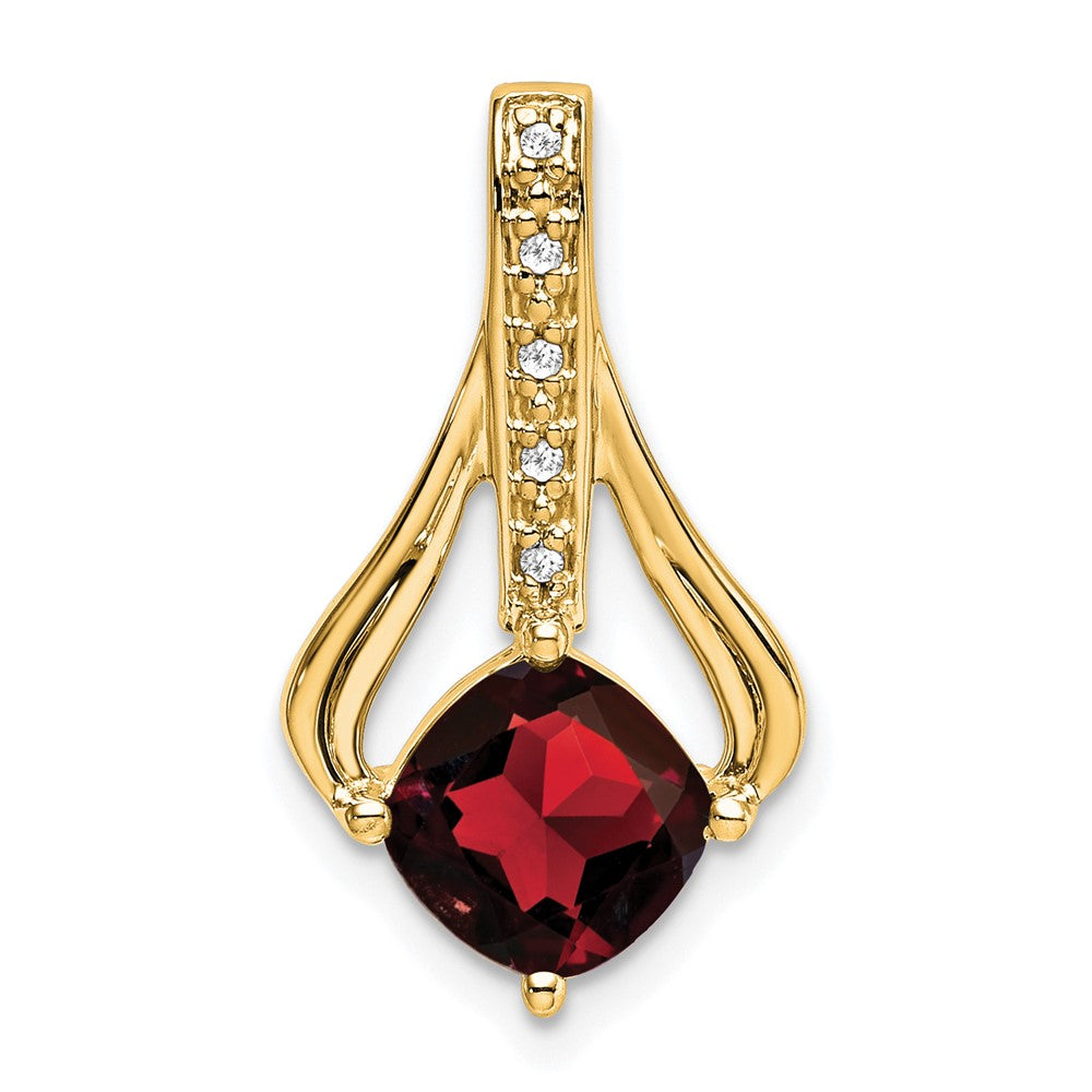 14K Yellow Gold Garnet and Real Diamond Pendant