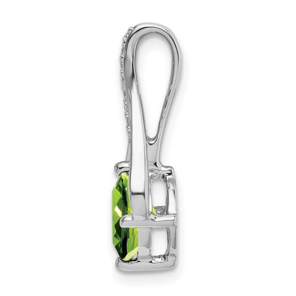 14k White Gold Peridot and Real Diamond Pendant