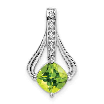 14k White Gold Peridot and Real Diamond Pendant