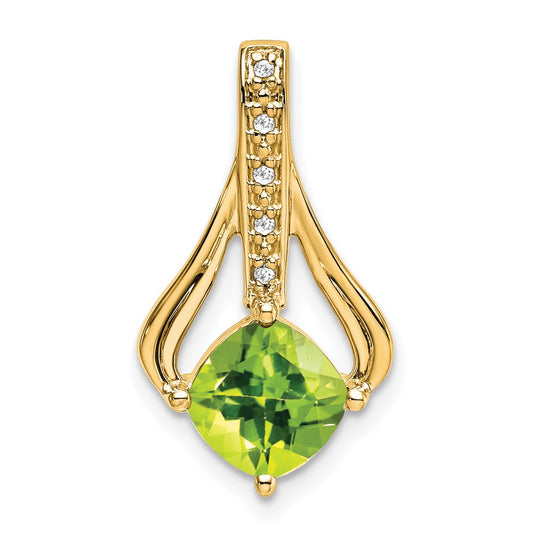 Solid 14k Yellow Gold Simulated Peridot and CZ Pendant