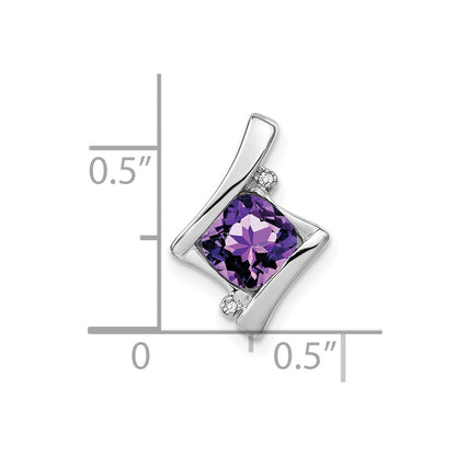 14K White Gold Amethyst and Real Diamond Pendant