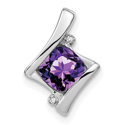 14K White Gold Amethyst and Real Diamond Pendant