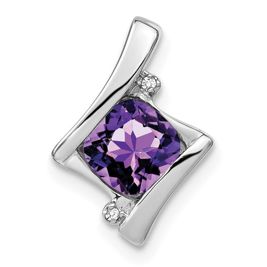 14K White Gold Amethyst and Real Diamond Pendant